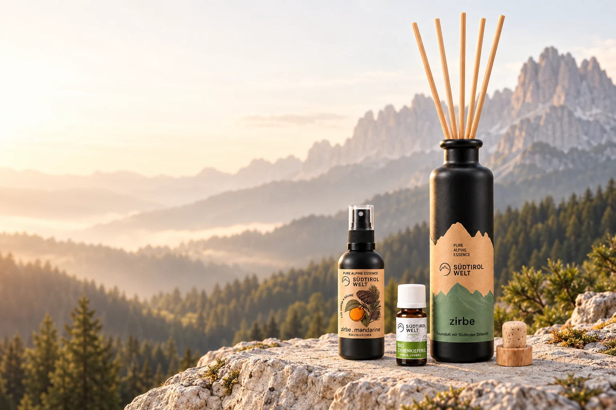 South Tyrolean fragrance trio in front of the Dolomites